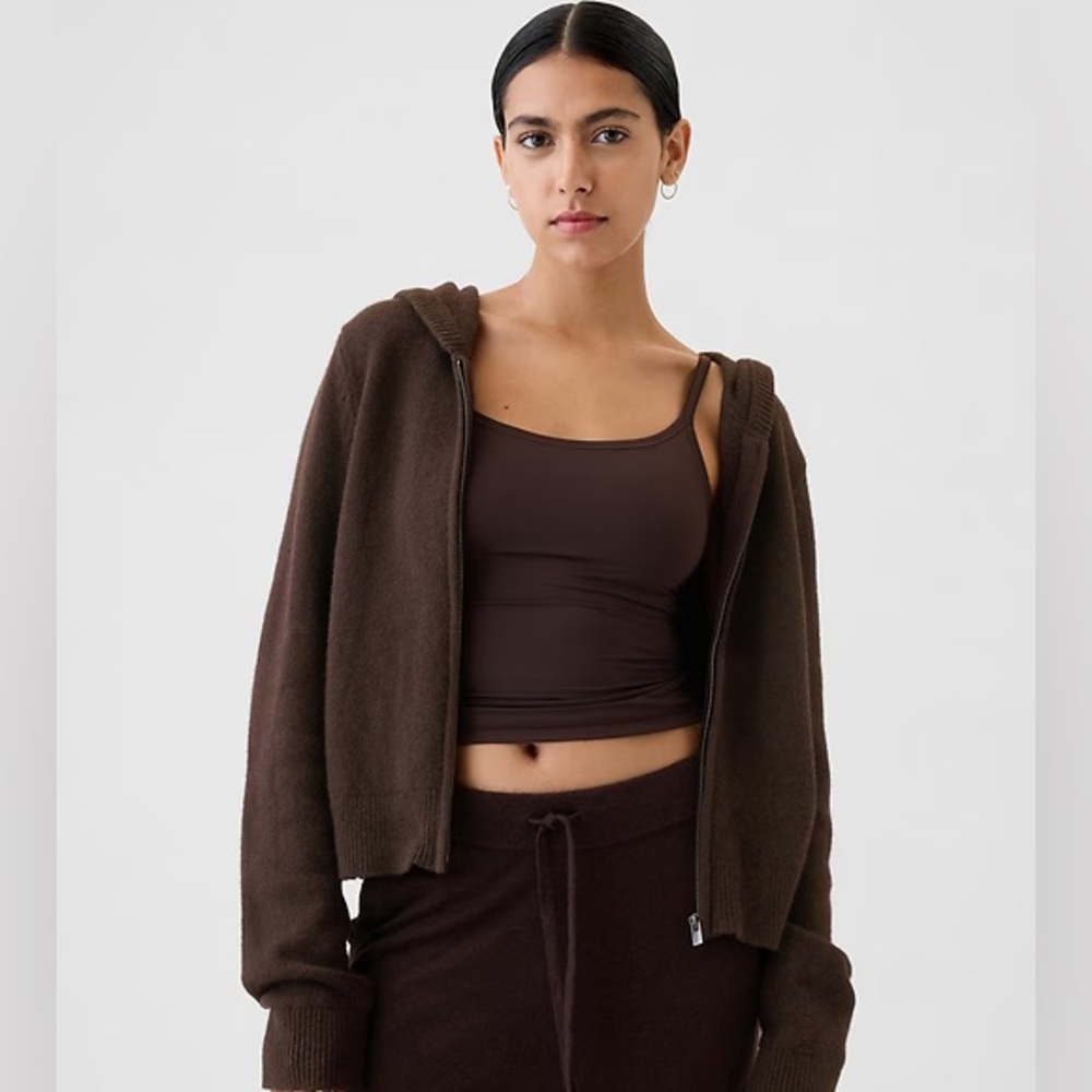 Gap CashSoft Zip Up Hoodie Sweater in Terra Brown